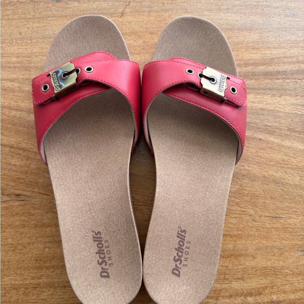 Dr. Scholl's Original Too Red Slide Sandals with Gold Buckle